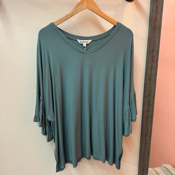 NEW! DAVI & DANI Teal Ruffled Sleeve Oversized Tee - Picture 3 of 6